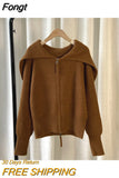 Cardigans Turn Down Collar Solid Autumn Winter Plue Size Clothes Women Sweater Vintage Zipper Warm Thick Sueters De