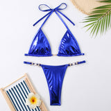 Fongt 2024 New Sexy Bikini Ladies Split Band With Bright Face Solid Color