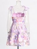 Spring 2025 New Fashion Fresh Embroidery Flower Splicing Tie High-End Slinging Short Dress