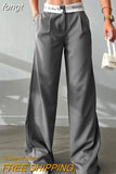 Women's Pants High Waist Suit Pants Loose Long Trousers Casual Patchwork Letter Ladies Wide Leg Pants Front Zipper with