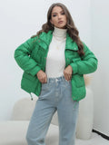 Station Down Cotton-Padded Jacket 2023 New Women's Winter Thickened Cotton-Padded Jacket Popular Style Bright Color Vertical Collar Cotton-Padded Jacket-Outfit