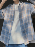 Men's Checkered Print Button Down Shirt-Outfit