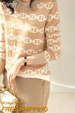 Fashion O-Neck Graphic Printing Knitted Long Sleeve Pullovers for Women 2023 New Design Casual Women Sweater Korean