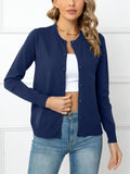 Fongt And Autumn Solid Color Round Collar Single Buckle Sweater Coat Casual Long-Sleeved Knitted Shirt Woman