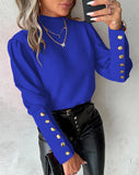 Wise Burst Spring And Autumn Long Sleeve Pure Color Lace Round Collar Button Shirt Shirt Woman-Outfit