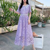 Fongt Dress Women's New Sweet Collar Collar Buckle Repair Medium Long Lace Temperament High-Sense Skirt