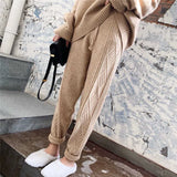 Warm Knitted Sweatpants Women's Casual High Waist Thick Harem Ankle-length Pants Korean Loose Sweater Pantalones