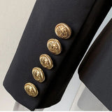 QUALITY Newest 2023 Designer Jacket Women's Classic Lion Buttons Double Breasted Leather Collar Slim Fit