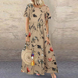 Fongt Explosion Women's Vintage Flower Printed Short Sleeve Round Dress