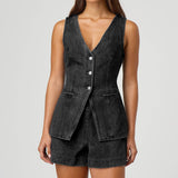 Fongt Fashion Casual Sleeveless High-Waisted Women's Suit Denim Shorts For 2025