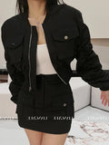 Cool Wind Design Feeling Autumn Suit Female Collar Zipper Baseball Suit Overcoat High Waist Short Skirt Two-Piece Set-Outfit