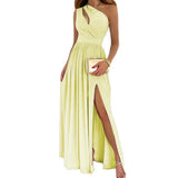 Fongt Women's Wear 2024 Diagonal Shoulder Dress Temperament Sleeveless Sexy High Waist Open Slit Autumn Winter