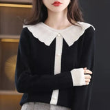 Collar Knitted Sweater Women's 2024 Spring And Autumn New Loose Bottomed Sweaters Show Thin Foreign Style Sweaters-Outfit