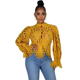Long Sleeve Hollow Out Mesh Lace Sheer See Through