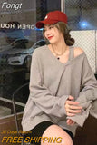 Korean Style Solid Hoodies Women Harajuku Sexy Off Shoulder Sweatshirts V-neck All-match Long Sleeve Tops Gothic