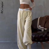 Women's Pants High Waist Suit Pants Loose Long Trousers Casual Patchwork Letter Ladies Wide Leg Pants Front Zipper with
