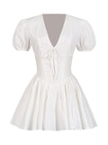 Fongt Gentle Wind Princess Temperament Elegant Dress 2025 Spring New Bow Leisure Bubble Sleeve