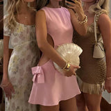 Pink Side Waist Cut Out 3D Bow Mini Dress-Outfit