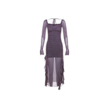 Winter Party Queen Purple Mature Sexy Beautiful Confident Elegant Graceful Women'S Translucent Thin Straight Dress-Outfit
