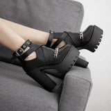thick heel high heel thick sole cool boots-Outfit