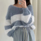 Vintage Striped Fuzzy Oversized Sweater-Outfit