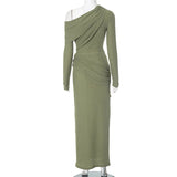 Draped Off-Shoulder Long Sleeve Top And Maxi Skirt Set-Outfit