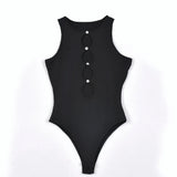 Women Fashion Hollow Out Sleeveless Bodycon Bodysuits Sexy Buttons Slim Playsuits 2021 Summer Autumn Y2K Clothes
