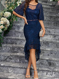 Fongt Solid Color Lace Mid-Sleeve Packed Evening Women's
