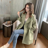 Fongt Breasted Windbreaker Female Long Spring And Autumn New Student Korean Version Versatile Loose Suit Collar Casual Thin Coat-Outfit