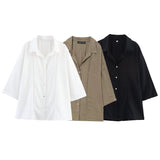 Fongt Women's Explosive Linen Long-Sleeved V-Neck Casual Shirt + Linen Mid-Rise Wide-Legged Trousers