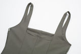New Laminated Decorative Trench Coat Fabric Asymmetrical Halter Top 3067020-Outfit