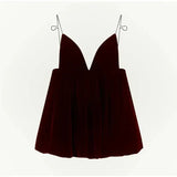 Velvet V-Neck Backless Strap Mini Dress-Outfit