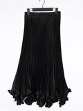 Satin Pleated Ruffles Midi Skirt-Outfit