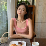 Machine Retro Splicing Plush Top Solid Color Short Slim Knitting Bottom Vest Summer Thin External Wear