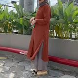 ZANZEA Women Full Sleeved Muslim Blouse Islamic Clothing Fashion Buttons Down Solid Long Blouse Tops Kaftan Casual Solid Blusas 703-1-Outfit