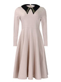 Fongt Fashion Solid Color Women's Long-Sleeved Collar Elegant Thin African Dress