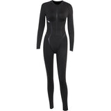Fongt Babes Fashion Sports Leather Woven Strip Split Line Long Sleeve Zipper Tight Hip