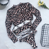 Sleeve Leopard 3 Piece Swimsuit High Cut Push Up Padded Bikini Female Bathers Sports Bathing Suit Thong Swimwear