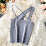 Cross Camis Slim Female Camisole Summer Hollow Out Streetwear Sleeveless Crop Top Solid Color Cotton Basic Women