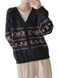 Cute Floral Vintage Cardigan Sweater V Neck