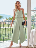 Fongt Fashion Casual Women's 2024 New Solid Color Sling Waist Wide Leg Jumpband-Outfit