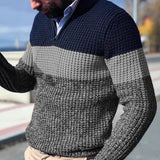 Fongt Men's Casual Sweater Knit Pullover Polo Type Long Sleeve Zip Collar Large Size Men's