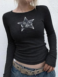 Adorable Star Print Slim Long Sleeve Knit-Outfit