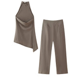 New Autumn Style Hanging Neck Minimalist Blouse 8346330 Trousers 8306330-Outfit