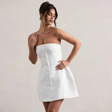 Buttoned Tube Fitted Mini Dress-Outfit