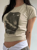 Printed Short Sleeve Crop Top-Outfit