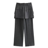 Fongt Women's New Lapel Long Sleeve Short Blazer Casual Pants Suit-Outfit