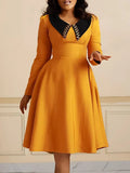 Fongt Fashion Solid Color Women's Long-Sleeved Collar Elegant Thin African Dress
