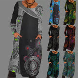 Polyester Fiber Women's Print Dress Long