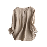 Fongt Spring And Summer Seven-Sleeved Cotton Shirt Women's New Collared Shirt Loose Women's Solid Color